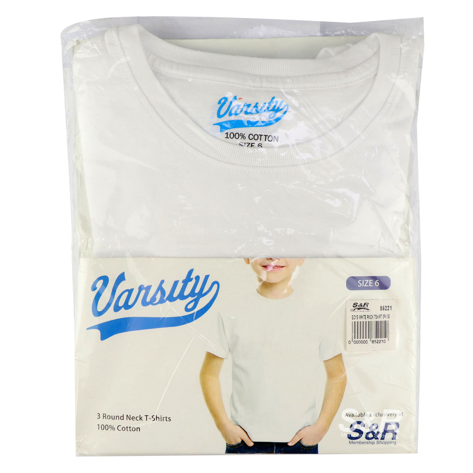 Varsity Boys Round Neck Shirts White Size 6 3pcs